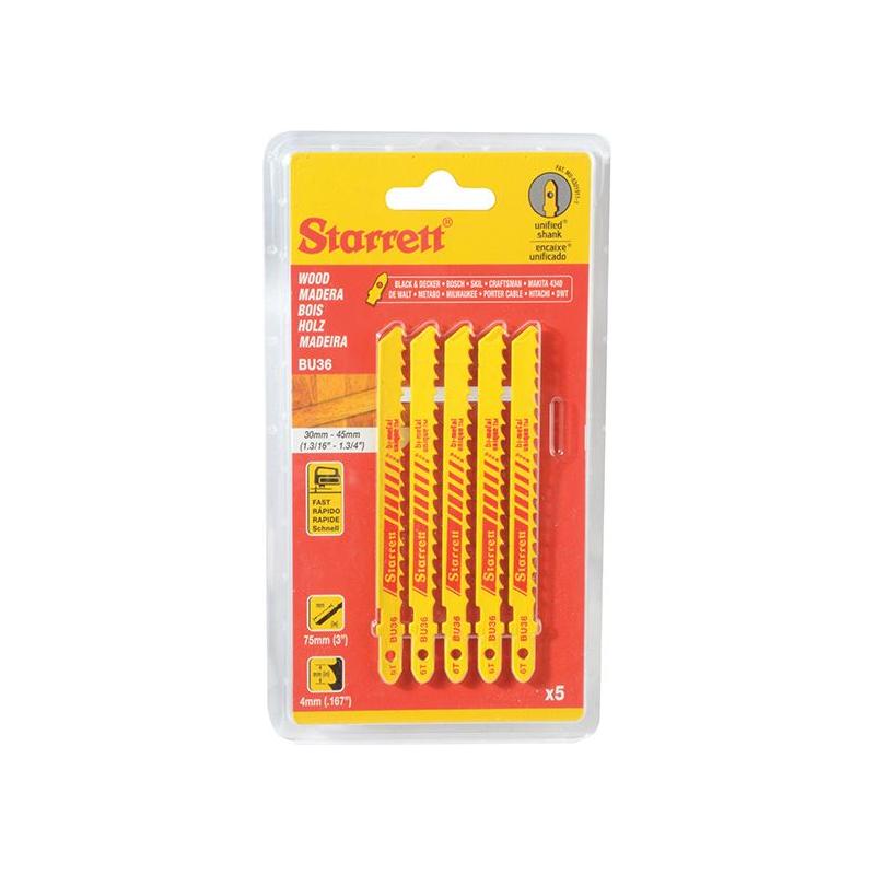 Starrett BU36-5 Wood Cutting Jigsaw Blades Pack of 5 Starrett - RockBottom Nothampton