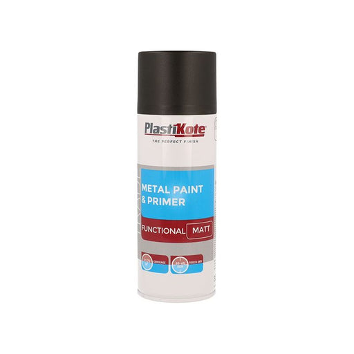 Plastikote Trade Metal Spray Paint & Primer Matt Black 400ml PlastiKote - RockBottom Nothampton