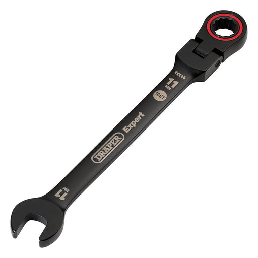 Draper 03917 Draper Expert HI-TORQ® Metric Flexible Head Ratchet Combination Spanner, 11mm, Black