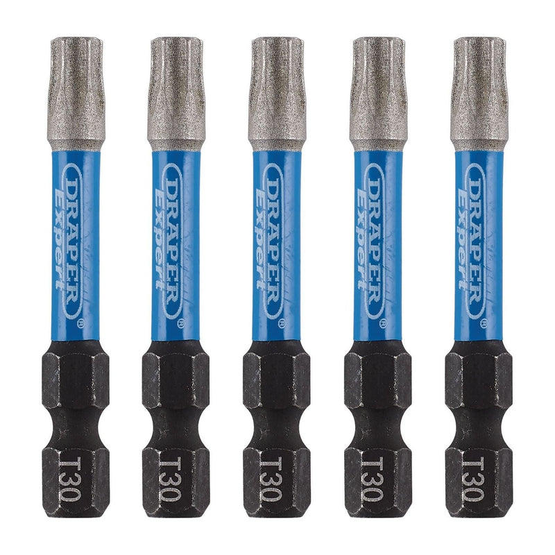 Draper 05656 Draper Expert TX-STAR® Impact Screwdriver Bits, T30 x 50mm, 1/4" Hex (Pack of 5)
