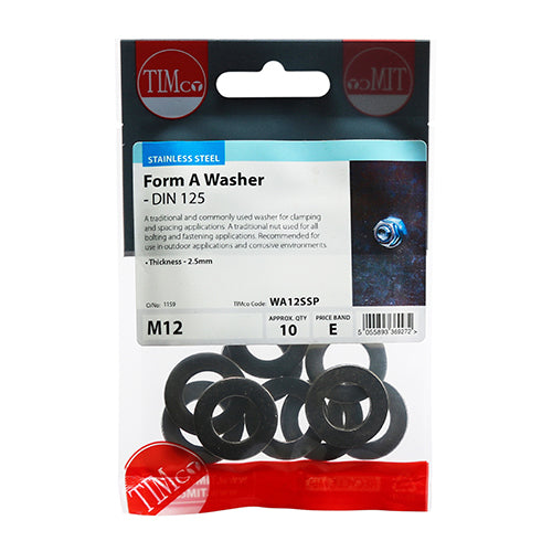 TIMCO Form A Washers DIN125-A A2 Stainless Steel — Trade Pack
