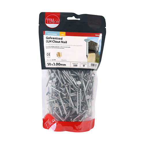 TIMCO Extra Large Head Clout Nails Galvanised — 1kg Bag