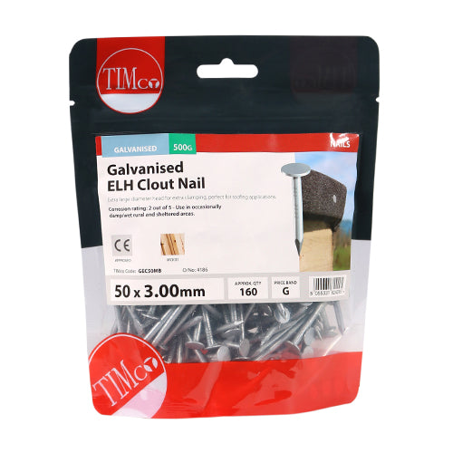 TIMCO Extra Large Head Clout Nails Galvanised — Small Bag