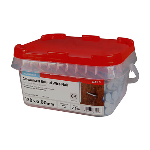 TIMCO Round Wire Nails Galvanised — 2kg Tub