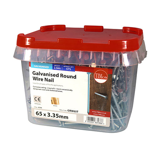 TIMCO Round Wire Nails Galvanised — 2kg Tub