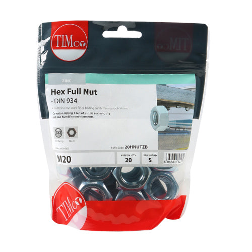 TIMCO Hex Full Nuts DIN934 Silver — Bag