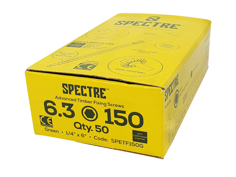 Spectre T/Fix Screw 6.3x125mm Bx 50 T17 Tip 1000hr Green