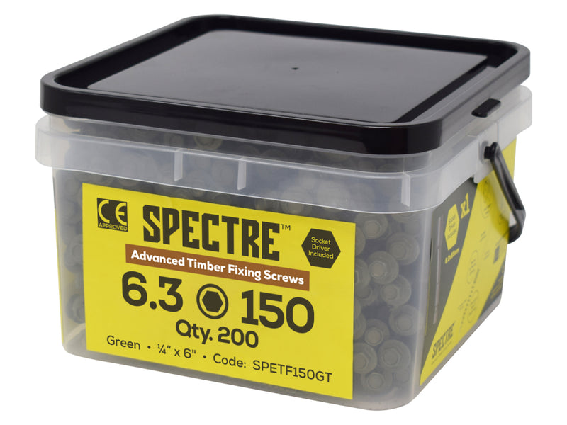Spectre T/Fix Screw 6.3x150mm Tub 200 T17 Tip 1000hr Green