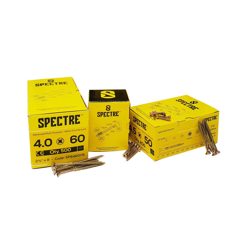 Spectre Woodscrew 4.5x30mm Bx 200 Yellow Zinc