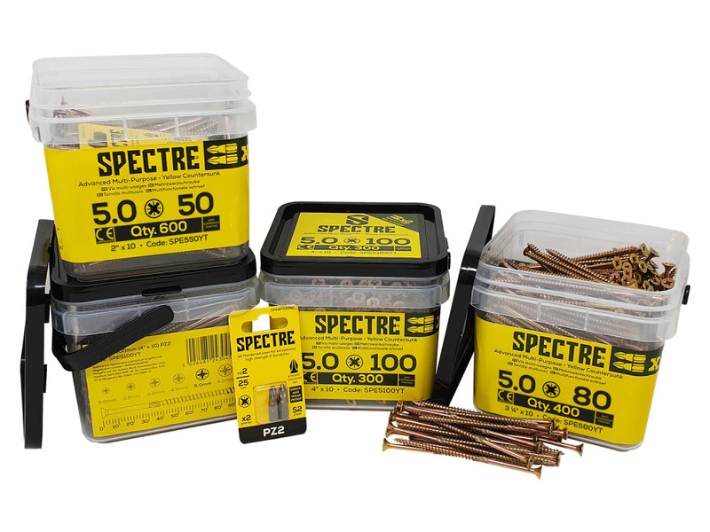 Spectre Woodscrew 5.0x50mm Tub 600 Yellow Zinc