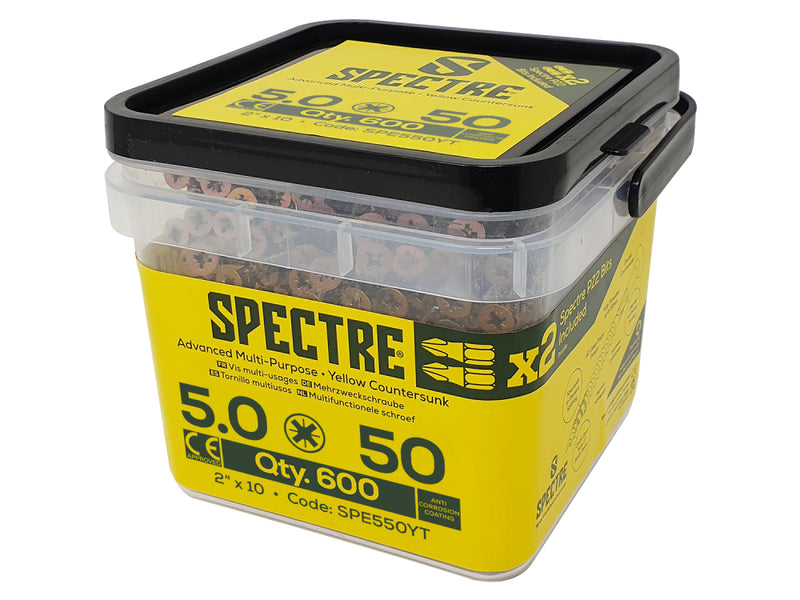 Spectre Woodscrew 5.0x50mm Tub 600 Yellow Zinc