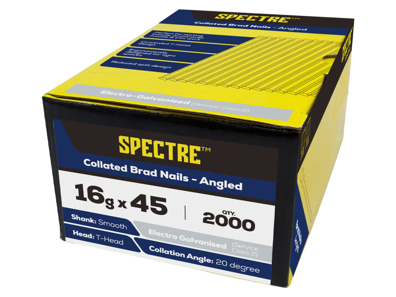 Spectre Brad Nails - Angled 16g x 38mm Bx 2000 SS-304 SS