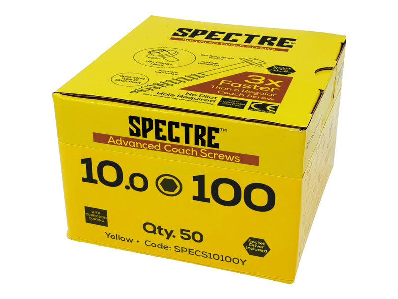Spectre Coach Screw M6.0x50 Bx 100 Yellow Zinc