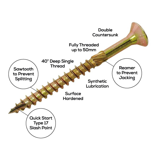 Spectre Woodscrew 3.5x40mm Bx 200 Yellow Zinc