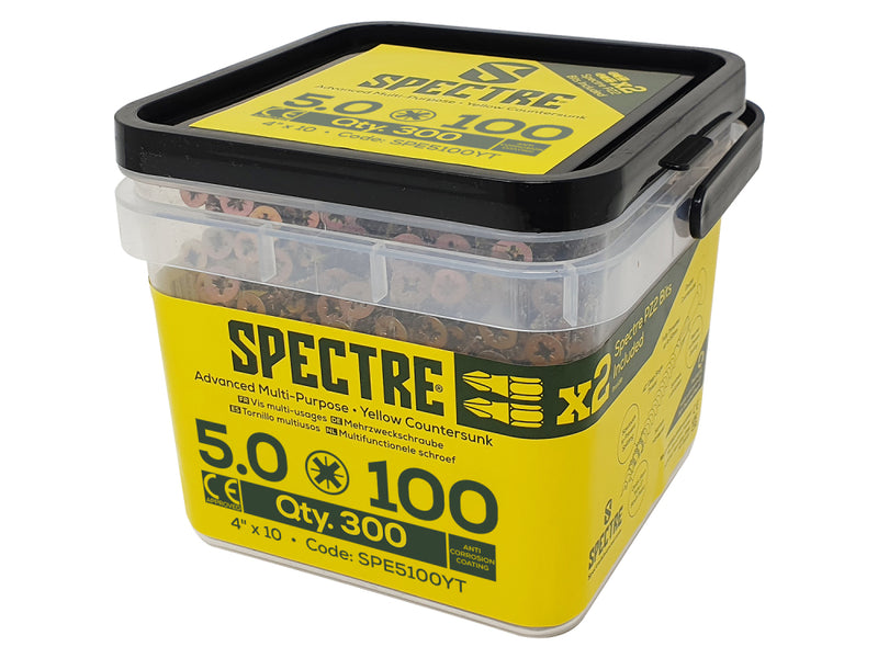 Spectre Woodscrew 5.0x100mm Tub 300 Yellow Zinc