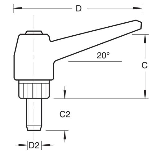 CR/KB/PK8 - Craft adjustable lever male M6 x 15 4 Pack