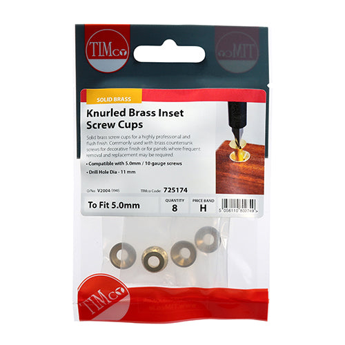 TIMCO Knurled Brass Inset Screw Cup - To fit 3.5 Screw