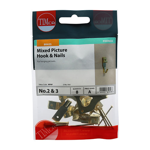 TIMCO Picture Hanging Hooks Single Electro Brass — Trade Pack