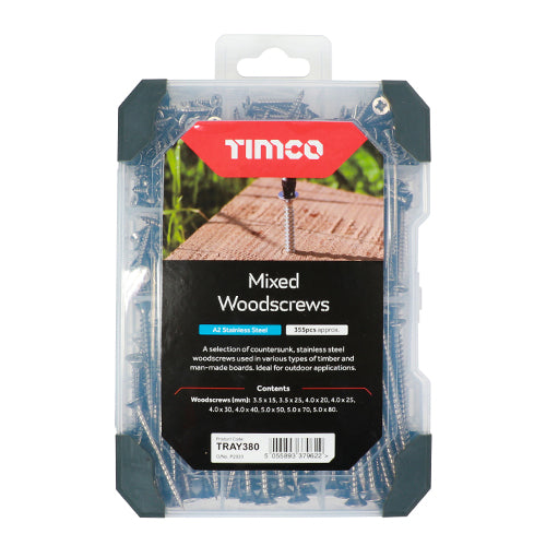 TIMCO Countersunk Gold Woodscrews Mixed Tray - 340pcs