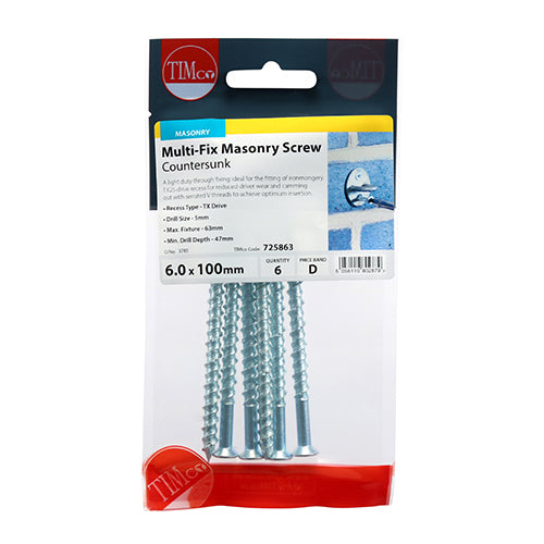 TIMCO Masonry Screws Countersunk Silver — Trade Pack