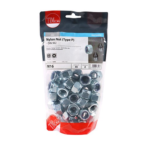TIMCO Nylon Insert Nuts Type P DIN982 Silver — Bag