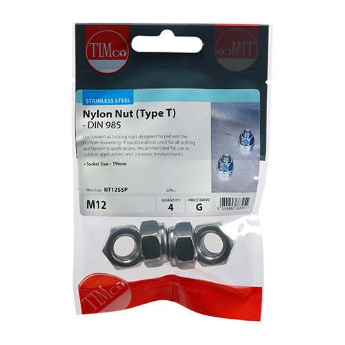 TIMCO Nylon Insert Nuts Type T DIN985 A2 Stainless Steel — Trade Pack