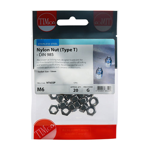 TIMCO Nylon Insert Nuts Type T DIN985 A2 Stainless Steel — Trade Pack