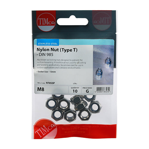 TIMCO Nylon Insert Nuts Type T DIN985 A2 Stainless Steel — Trade Pack