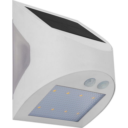 Luceco Prysm Wall Light - Prysm Decorative Outdoor Solar Wall Light with PIR Motion Sensor and USB Charging Port, LED Exterior Lighting, White, IP54, 3W, 300lm, 4000K