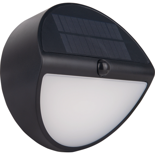 Luceco Ext Residential - Carina Decorative Round Eyelid Outdoor Solar Bulkhead Wall Light with PIR Motion Sensor, LED Exterior Lighting, Black, IP54, 5W, 500lm, 4000K