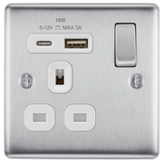 BG Electrical Nexus Metal Brushed Steel - Single, switched, single pole, with 1 x USB A + 1 x USB C