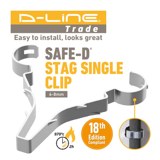 D-Line Fire Clip - Safe-D Stag-Clip for 1x 6-8mm φ cable. Single, Galv. - Pack of 100