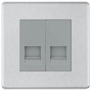 BG Electrical Flatplate Screwless Brushed Steel - Double, telephone socket, master