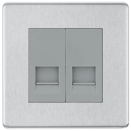 BG Electrical Flatplate Screwless Brushed Steel - Double, telephone socket, master