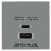 BG Electrical Euro Module - 45W USB A+C Euro Module - Grey