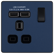 BG Electrical Evolve Matt Blue - Single, switched, single pole, with 2 x USB A