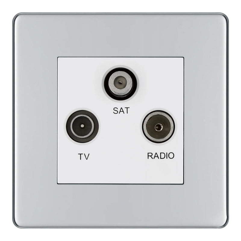 BG Electrical Flatplate Screwless Polished Chrome - Triple TV/FM/SAT triplex - screened