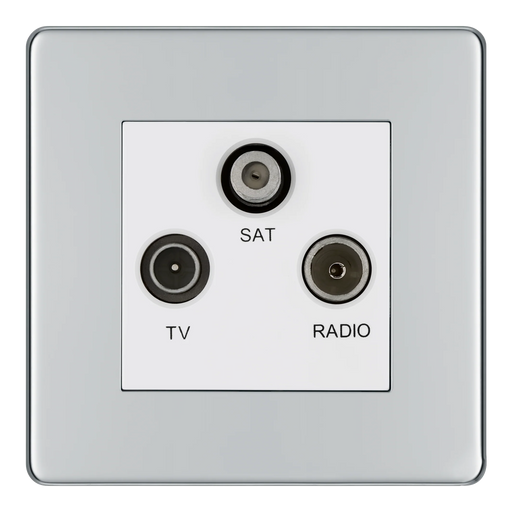 BG Electrical Flatplate Screwless Polished Chrome - Triple TV/FM/SAT triplex - screened
