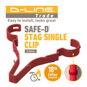 D-Line Fire Clip - Safe-D Stag-Clip for 1x 6-8mm φ cable. Single, Red - Pack of 50