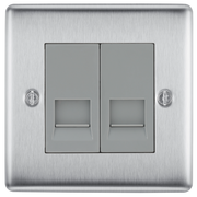 BG Electrical Nexus Metal Brushed Steel - Double, RJ11 telephone socket