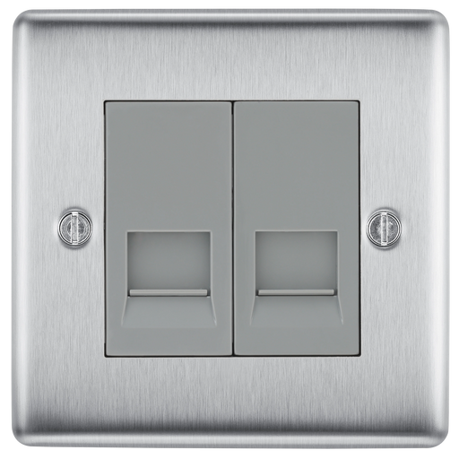 BG Electrical Nexus Metal Brushed Steel - Double, RJ11 telephone socket