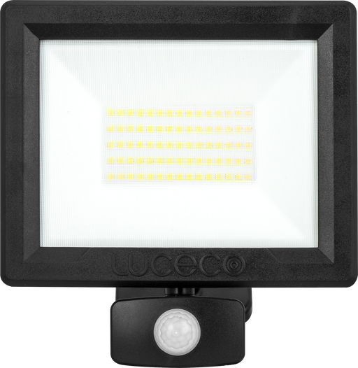 Luceco Essence Floodlight with ball joint 50W black 4000k colour temp with PIR - Pack of 1