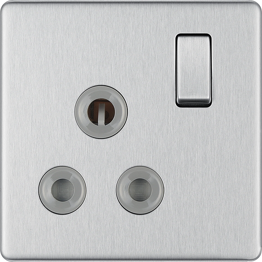 BG Electrical Flatplate Screwless Brushed Steel - 15A, single, switched, round pin