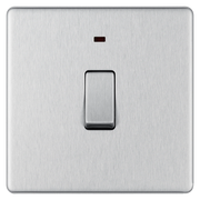 BG Electrical Flatplate Screwless Brushed Steel - 20A, double pole, with indicator