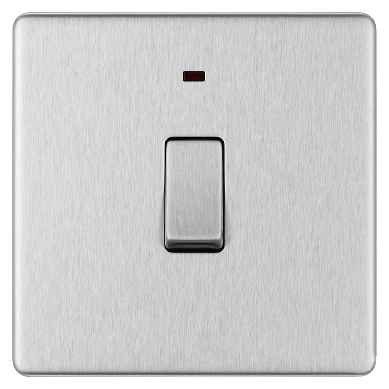 BG Electrical Flatplate Screwless Brushed Steel - 20A, double pole, with indicator