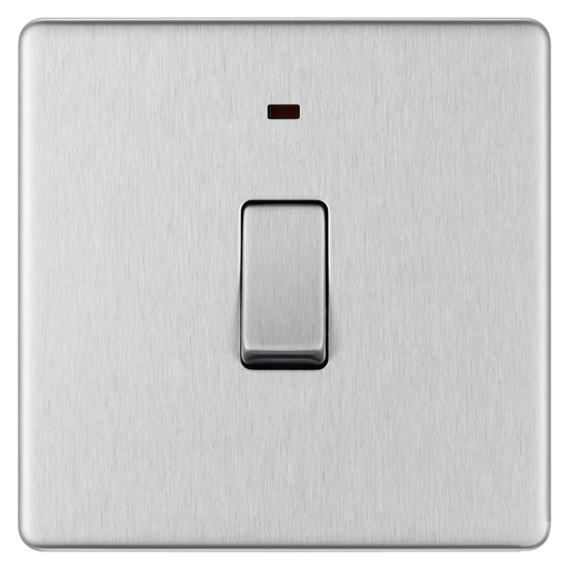 BG Electrical Flatplate Screwless Brushed Steel - 20A, double pole, with indicator