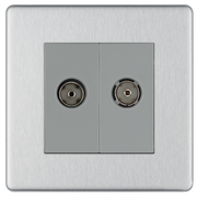 BG Electrical Flatplate Screwless Brushed Steel - Double, co-axial