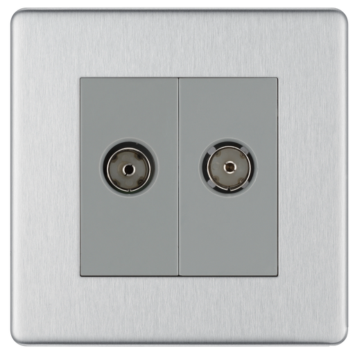 BG Electrical Flatplate Screwless Brushed Steel - Double, co-axial