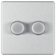BG Electrical Flatplate Screwless Brushed Steel - Double 2 way push 200W