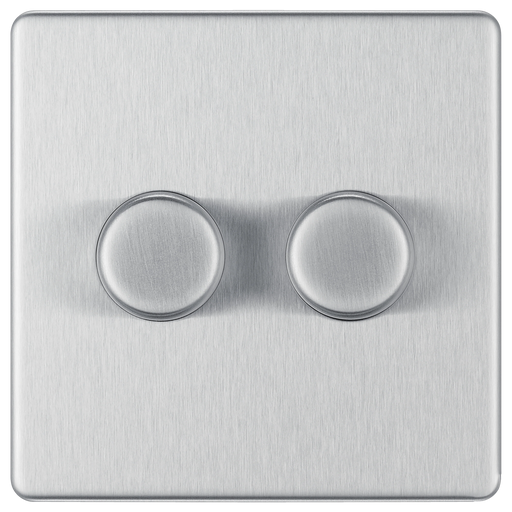 BG Electrical Flatplate Screwless Brushed Steel - Double 2 way push 200W
